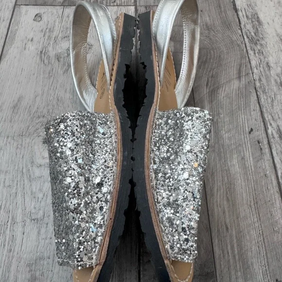 Glitter Sandals Flat Avarca Menorquina Shoe Sequins Leather Strap 39 8.5 - Picture 3 of 11